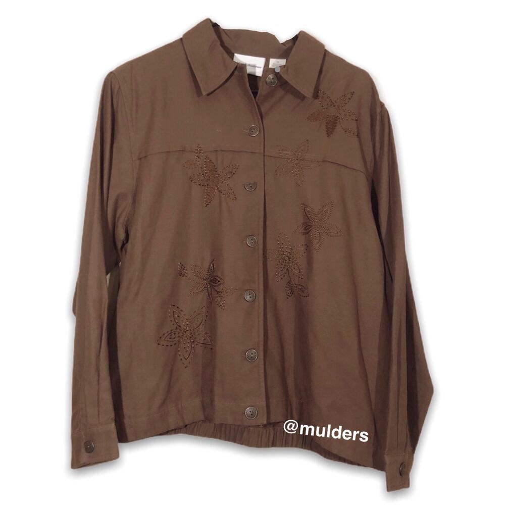 Vintage Alfred Dunner Floral Brown Button Down Jacket Size 14